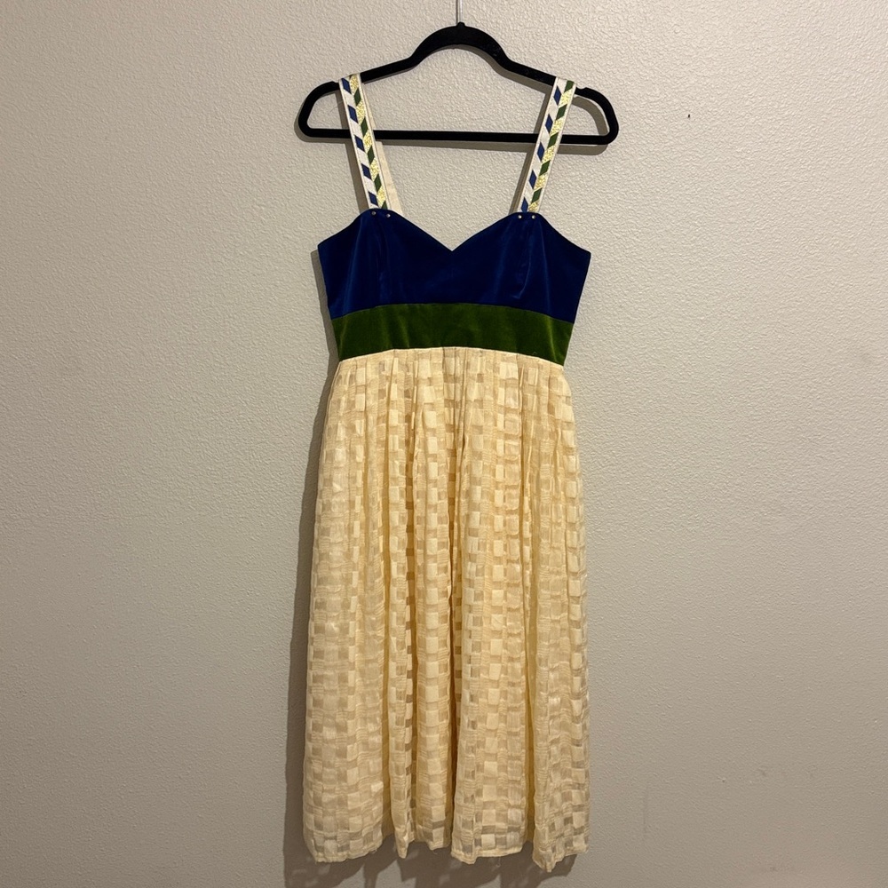 Anthropologie Madchen Velvet Bodice Flocked Silk Dress Cotton Medieval - Picture 3 of 9